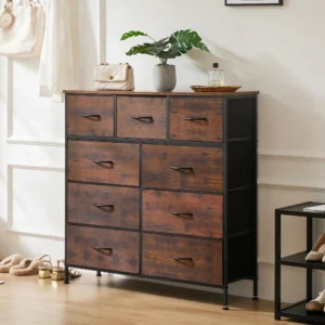 Irtzy Dresser For Bedroom With 9 Fabric Storage Drawer Wardrobe Tall Chest Organizer Closet Adult Kids Clothes Cabinet Furniture