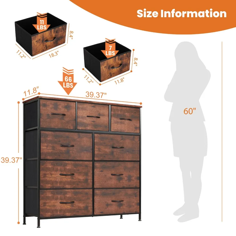 Irtzy Dresser For Bedroom With 9 Fabric Storage Drawer Wardrobe Tall Chest Organizer Closet Adult Kids Clothes Cabinet Furniture - Image 4