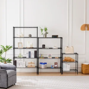 Irtzy 3-5 Tier Storage Bookshelf Adjustable Metal Wire Racks Heavy Duty Standing Shelf Organizer for Living Room and Kitchen