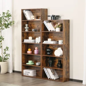 Irtzy 6 Tier Wooden Shelf Bookcase 63 Inch Tall Floor Standing Open Bookshelf for Living Room and Home Office Personalized Storage