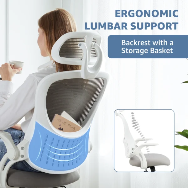 Mesh Ergonomic Office Computer Desk Chair Flip-up Arms Adjustable Headrests Comfortable Lumbar Support For Home Office - Image 2