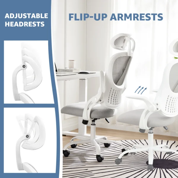 Mesh Ergonomic Office Computer Desk Chair Flip-up Arms Adjustable Headrests Comfortable Lumbar Support For Home Office - Image 5