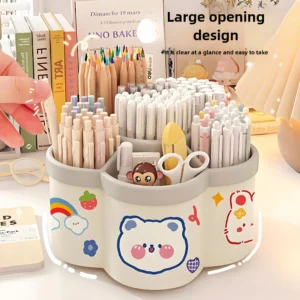 Rotating Pen Holder - Stylish Desk Organizer for Students & Office, Large Capacity Plastic Storage with Creative Design