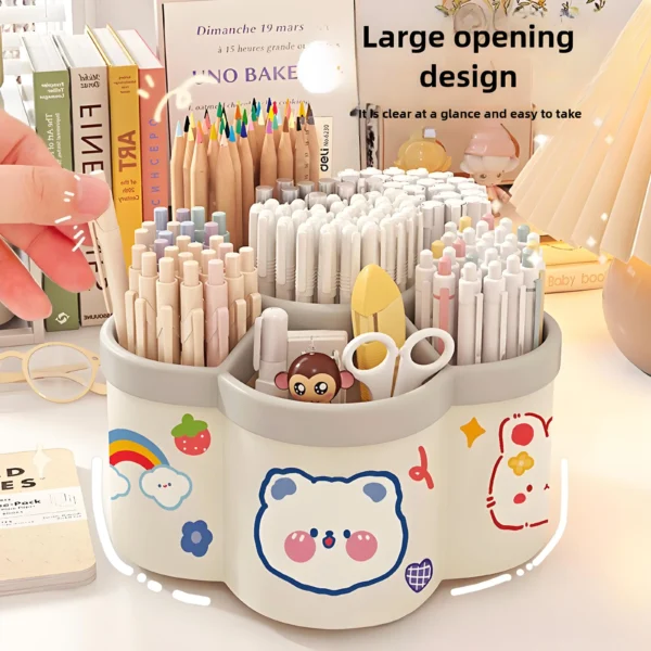 Rotating Pen Holder - Stylish Desk Organizer for Students & Office, Large Capacity Plastic Storage with Creative Design