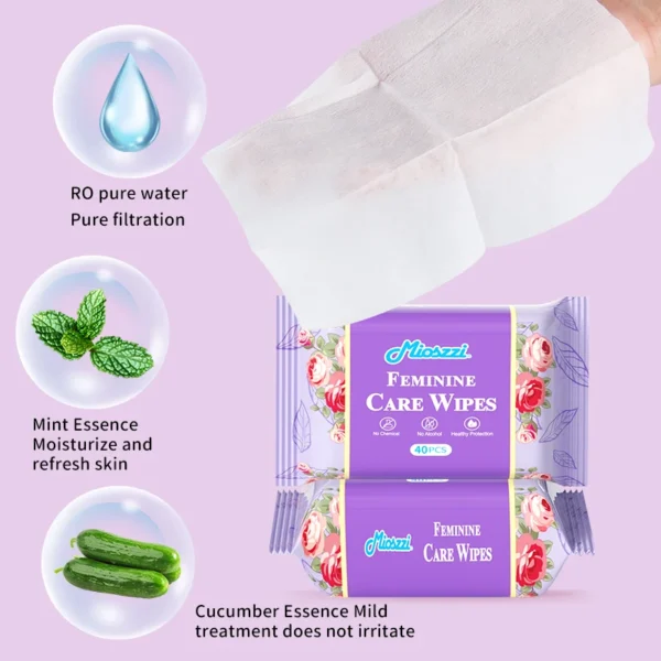 Mioszzi Mint Feminine Cleansing Wet Wipes 40pcs/pack,refreshing,portable,remove oder - Image 2