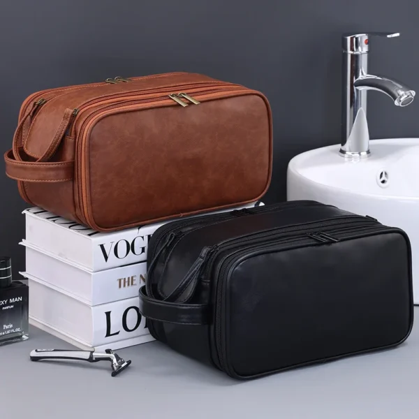 Multi Pockets PU Toiletry Bag For Women Men Travel Essentials Makeup Bag Waterproof Hanging Bag Cosmetic Washing Organizer Bag - Image 2