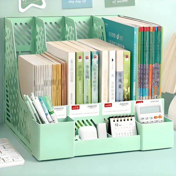 Detachable large-capacity office file organizer, desktop storage rack with 4 compartments, desktop storage organizer