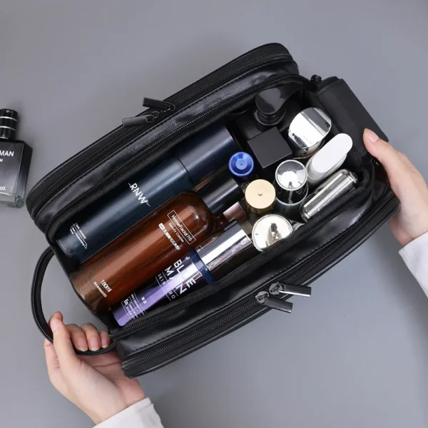 Multi Pockets PU Toiletry Bag For Women Men Travel Essentials Makeup Bag Waterproof Hanging Bag Cosmetic Washing Organizer Bag - Image 4