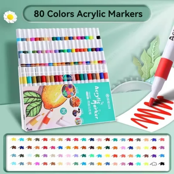 12-80 Colores Set Acrylic Paint Art Marker Pen Rock Painting for Kids Graffiti Stone Ceramic Glass Wood DIY Crafts Art Supplies - Image 2