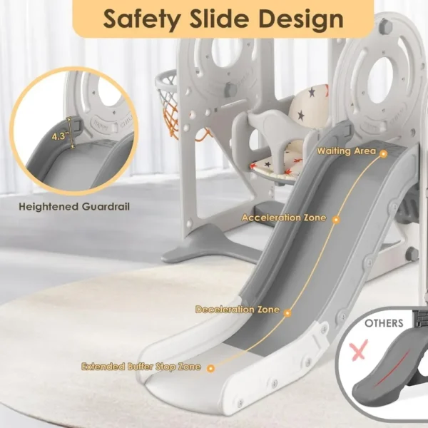 5 in 1 Toddler Slide and Swing Set, Kid Slide for Toddlers Age 1-3, Bus Themed Baby Slide with Basketball Hoop - Image 4
