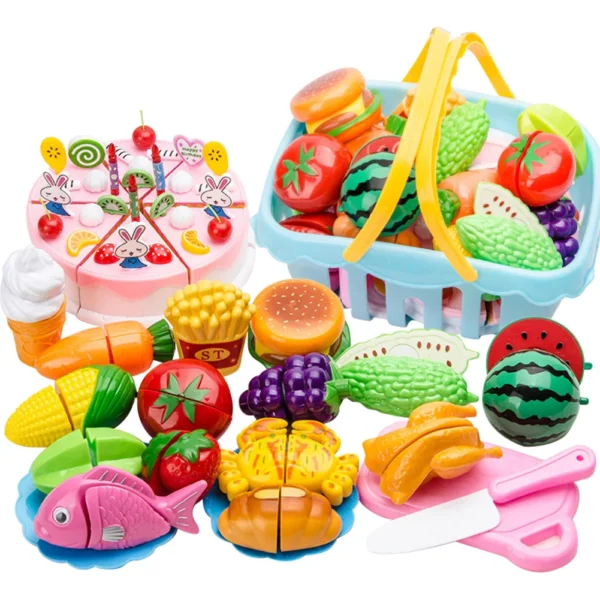 Cutting Fruits Vegetables Toy Set with Cutting Board Play Food Montessori Toys Sets for Toddlers Kids Boys Girls