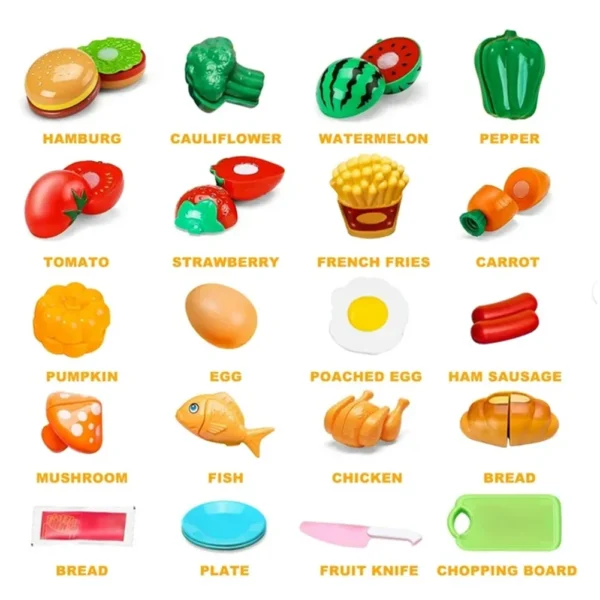 Cutting Fruits Vegetables Toy Set with Cutting Board Play Food Montessori Toys Sets for Toddlers Kids Boys Girls - Image 6
